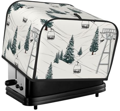 Abdeckung für Skilift mit Tanne, Toaster-Abdeckung, 4 Scheiben, für kleine Geräte, mit Taschen, Toaster, Staubschutz mit Griff oben, waschbar, Universal-Brotbackmaschinen-Abdeckung für Küche