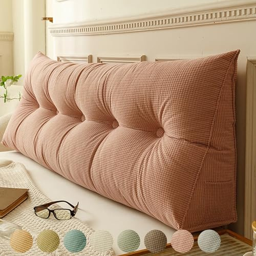 Rückenkissen Bett Rosa 200cm, Groß Lesekissen für Bett und Sofa, Cord Bettkissen Rückenlehne Rückenpolster Keil Kopfteil Kissen, Dreieckige Rückenstützkissen Keilkissen Lendenkissen Kopfkissen