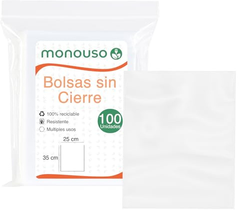 Monouso | 100 Bolsas Plástico Sin Cierre, 25x35cm, Color Transparente, Almacenimiento, Alimentos, Ferreterías, Peluquerías, Mercerías