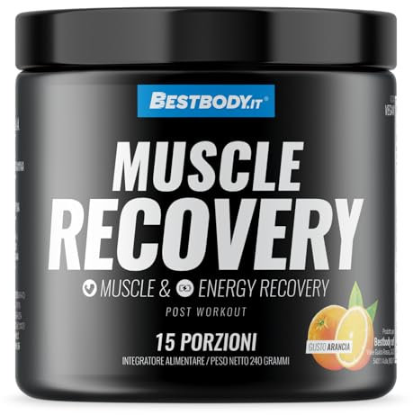 BestBody - Muscle Recovery - Per il Recupero Muscolare con Aminoacidi BCAA, L-Glutammina, Creatina, Taurina, L-Ornitina, Rhodiola, Magnesio, Zinco, Cromo, Vit C, Vit B6, Gusto Arancia, 240 grammi