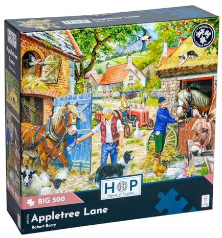 The House of Puzzles Appletree Lane, Big 500 Piece Jigsaw | Extra Large Pieces, Artist Illustrated, Scenic Landscape, Deluxe Puzzle Gift for Adults
