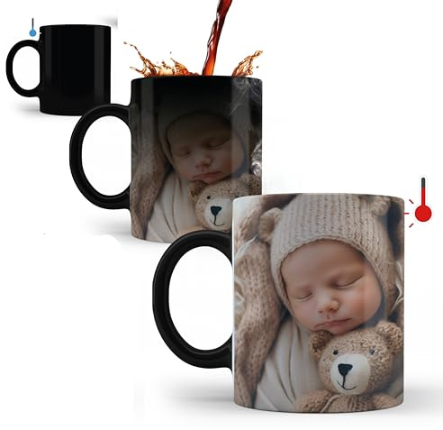 Tasse magique personnalisée avec photo. Tasse qui change de couleur avec température. Tasses originales à offrir. Cadeaux pour couples. Caneca Magica Chaleur personnalisée. Cadeau original capacité :