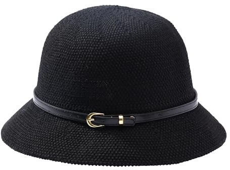 Manfnee Cappello di paglia da sole da donna, cappello a campana estivo largo tessuto per spiaggia e vacanze, formato A3, taglia unica, A3: nero, Taglia unica