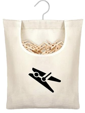 Wezalget Wäscheklammerbeutel, Leinen Wäscheklammer Beutel mit Haken, Hängende Drehbare Wäscheklammerkorb Tasche für Socken Unterwäsche, 28x32cm