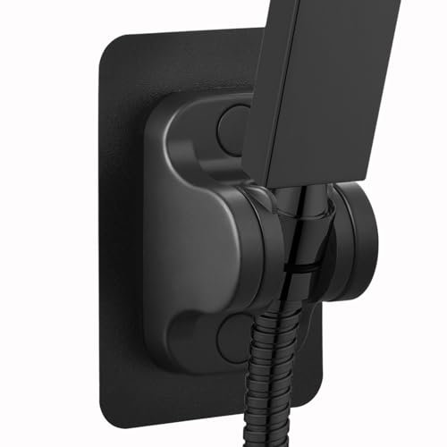 Voolan Self-Adhesive Shower Holder, Adjustable Waterproof Holder for Handheld Showerheads, Strong Adhesion, No Drilling Needed for Wall Mount (Black)