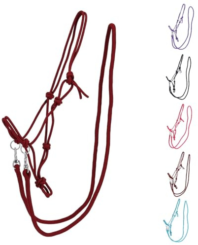 NETPROSHOP 1 Set Knotenhalfter und Seil-Zügel für gebissloses Reiten Gr. Shetty, Pony, Cob, Full, Groesse:Full, Farbe:Bordeaux