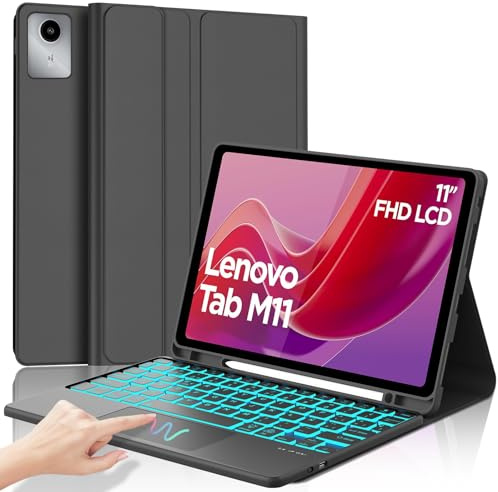 IVEOPPE Funda Teclado para Lenovo Tab M11 11 Pulgadas 2024 TB330FU/TB330XU | Keyboard Touchpad Retroiluminado, QWERTY Español Ñ, Bluetooth Magnético Desmontable Teclado, Soporte para Lápiz, Negro