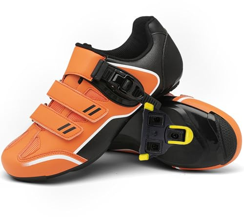 Hiuzylqx Scarpe da Ciclismo Uomo Scarpe da Bicicletta compatibili con Peloton Shimano SPD per Ciclismo al Chiuso e all'aperto,Arancia,44 EU