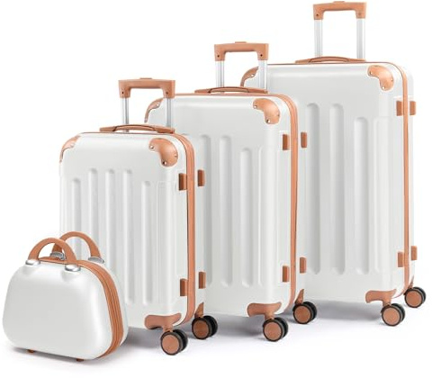 LALAHO Kofferset 4 teilig Hartschale (Beige-Braun) | Koffer Set aus ABS, Reisekoffer mit Rollen Groß, Hartschalenkoffer Set, Koffer & Trolleys mit Kosmetikkoffer