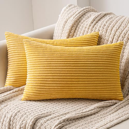 MIULEE Kissenbezüge Kordsamt Kissenbezug Zierkissenbezug Dekokissen Sofakissen Kord 2er Set Kissenhülle Dekorative Zierkissenbezüge Kissen für Sofa Couch Zuhause Wohnzimmer 40x80 cm Ingwer Gelb