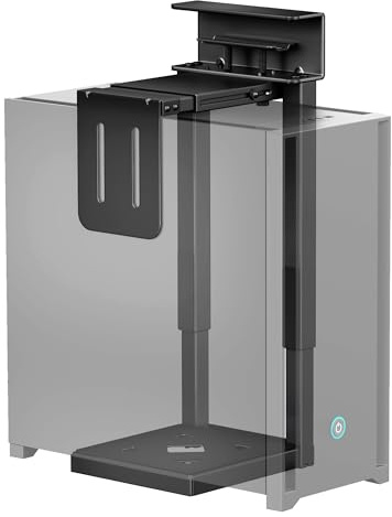 monTEK Soporte para PC de 30 kg de alta resistencia se monta debajo del escritorio, sin perforación, soporte para PC ajustable con almohadilla protectora, altura de 16,1–25,6 cm, perfecto para oficina