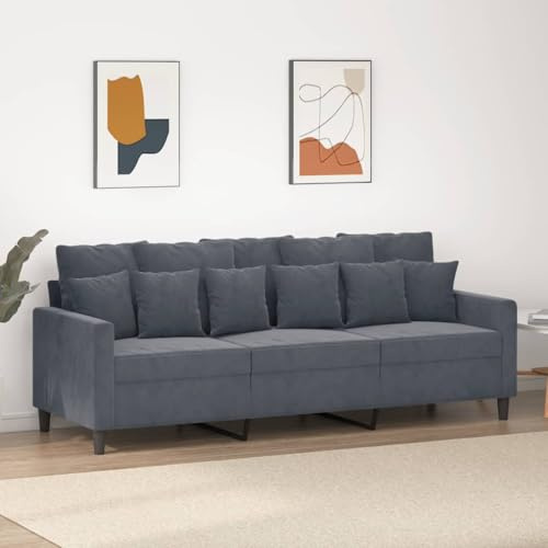 Emmtore Sofa 3-Sitzer,Loungesofa Couch mit Armlehnen Rückenkissen,Wohnzimmersofa Designsofa Metallgestell, Sitzmöbel Zweisitzer Samt Dunkelgrau,180 cm