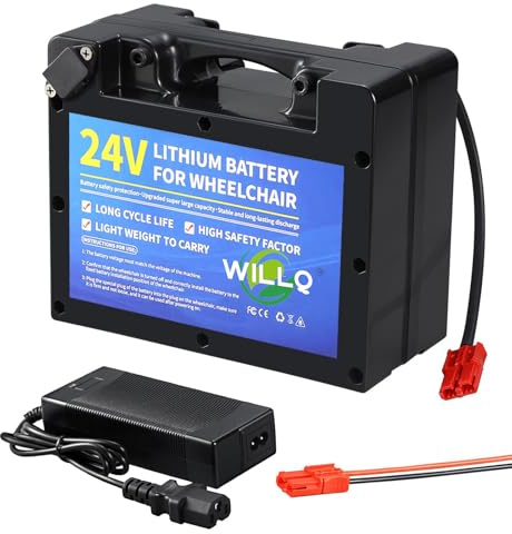 WILLQ Batería Litio Silla Ruedas eléctrica de 24V 30Ah 25Ah 20Ah 18Ah 15Ah 12Ah 10Ah con Respaldo y Cargador 29,4 V y BMS para Motor de Silla Ruedas Plegable 100W a 750W,24v18ah