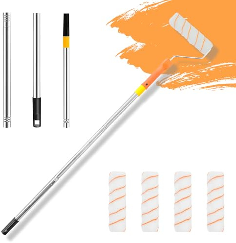 Paint Roller Set with 4 Replacement Paint Rollers,3.6FT Detachable Stainless Paint Roller Extension Pole for Walls Ceiling Painting Tools