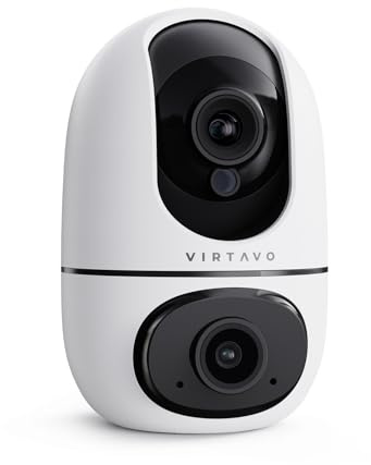 VIRTAVO Caméra Surveillance WiFi Intérieure 1080P, 2-en-1 Double Objectif, Rotation 360, Vision Nocturne Couleur, Auto-Suivi, Audio Bidirectionnel, pour Bébé et Animaux