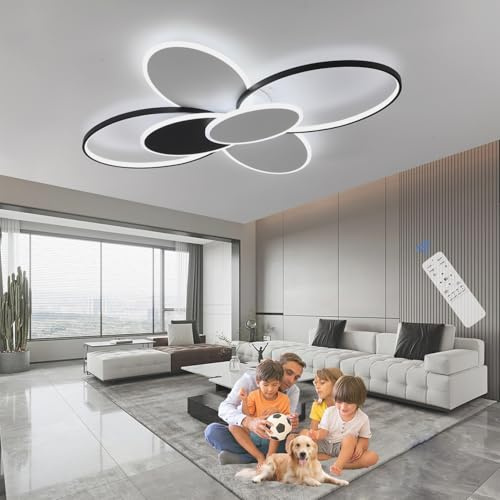 WJYCYN LáMpara LED Moderna Para SalóN,DiseñO Minimalista De 6 Anillos,Regulable,100W LáMparas ElíPticas,3000K-6000K Con Mando A Distancia,Luminarias Interiores Negras Para Dormitorios Y Salones