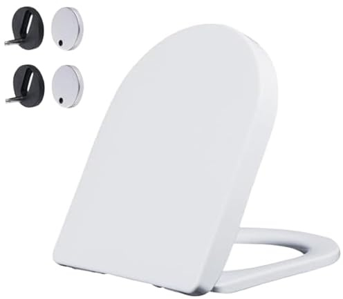 White D-Shape Soft Close Toilet Seat with Quick Release & Dual Fixings, Heavy Duty Plastic, Adjustable Anti-Slip Hinge, Anti-Bacterial & Easy Clean for UK Standard Toilets