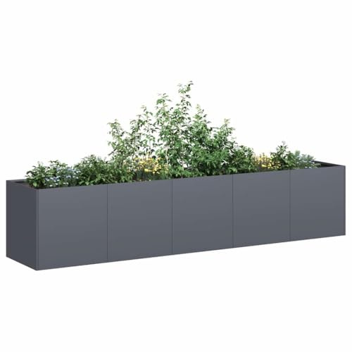 Macetero de Exterior, Jardinera Alargada de Acero Laminado en Frío, Diseño con Base Abierta para Drenaje, Ideal para Huerto Urbano, Terraza, Balcón o Jardín, Color Antracita, 200 x 40 x 40 cm