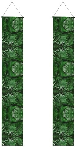 Bonitas pancartas de puerta de Acción de Gracias con estampado de hojas de palma verde, decoración al aire libre, uso en interiores y exteriores, fácil de colgar, reutilizable