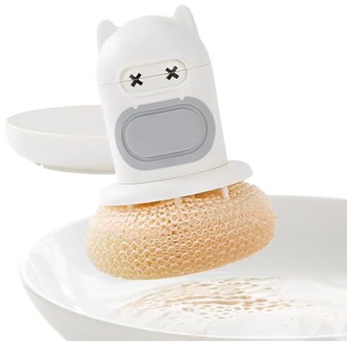 Cepillo dispensador de jabón | Fregadora de platos de cocina de 4,3 pulgadas con función de presión | Cepillo lavavajillas PP reutilizable con cabezal de esponja, resistente a los arañazos para fregad