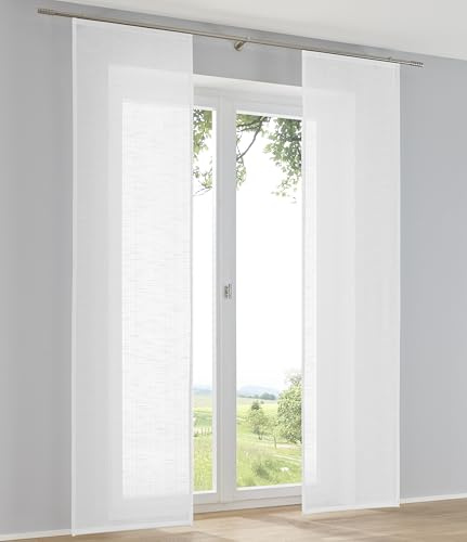 Kutti Schiebegardine Raumtrenner Boston weiß Leinenoptik Schiebevorhang mit Paneelwagen B 60 x H 175 cm (1 STK)