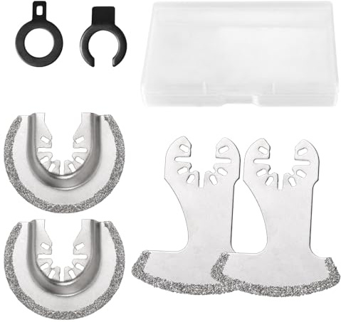 SPEEDWOX 4 Pcs Oscillating Multi Tool Segment Swing Semi Circle Grit Grout Saw Blades Diamond Carbide Multi Tool Mortar Cutting Saw Blades Precise for Grout Removal and Soft Tile Cut