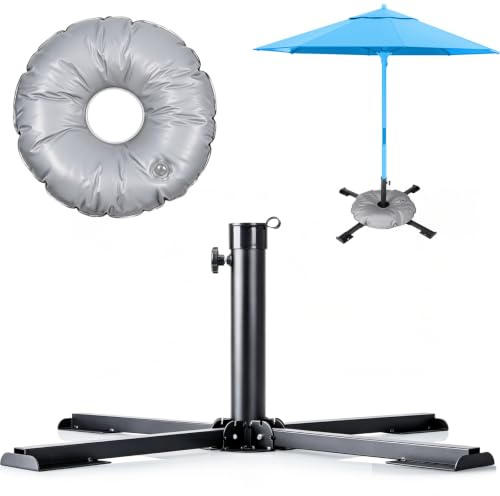 Warmfay Sonnenschirmständer Klappbarer für Rohrdurchmesser 24 bis 32mm, Hochwertiger Schirmständer aus Stahl mit Gewichtstasche für 12 Liter Sand/Wasser, Sonnenschirm-Ständer für Terrasse oder Strand