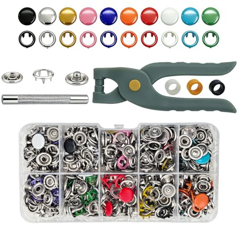 Hexizexi 120 Sets Druckknopf Set mit Zange 10 Farben Druckknöpfe Ohne Nähen Metall für Baby Kinderbekleidung Hemden Handgefertigt