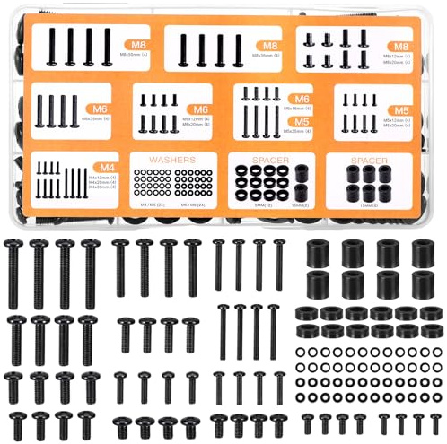 Huiguli Kit de Tornillos VESA Universal 124 piezas – Juego de M4, M5, M6, M8 para Soportes de TV y Monitor – Incluye Separadores y Arandelas para Montaje en Pared – Compatible con Televisores