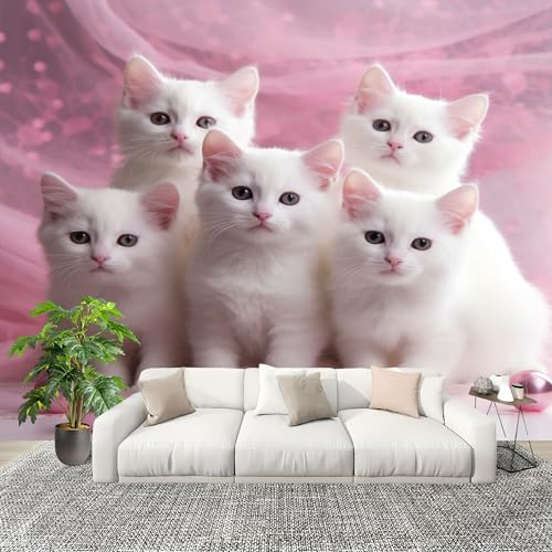 Sala de Estar Mural 250x175cm Lindos Animales Gatos Tejido No Tejido Fotomurales Rosa Mural Se aplica a Pared Panorámico Para Dormitorio TV Pared Murales Póster