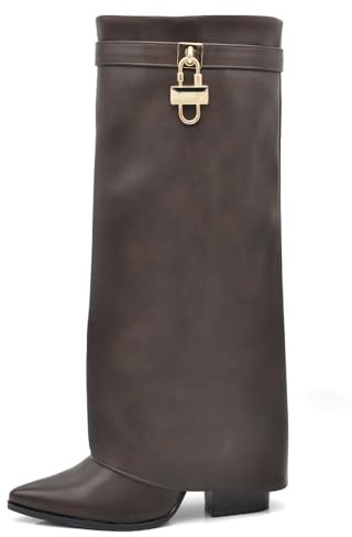 IF FASHION Stivali Alti A Punta Gambale A Ghetta Cownboy Texani Con Tacco Alto Da Donna GA017