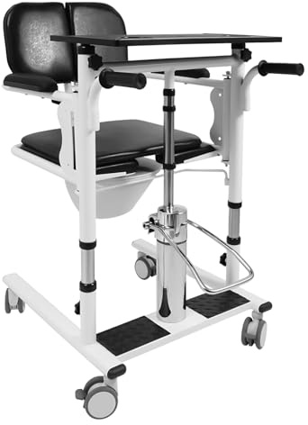 NiuLifeya Multifunktionell hydraulisk överföringsstol, patientlyft, rullstol med bord och dubbelsitskudde, 150 kg lastkapacitet justerbar höjd, lämplig för hemklinik och vårdhem
