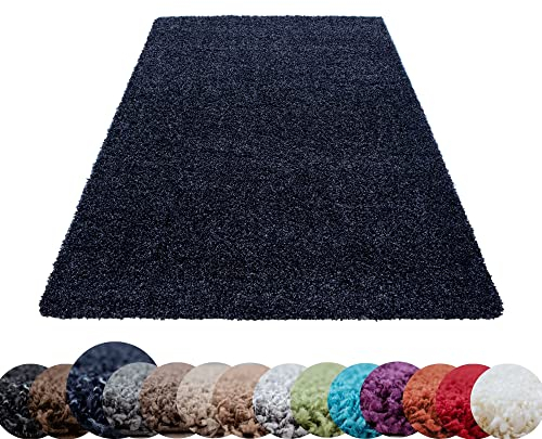 HomebyHome Shaggy Teppich Läufer Flur 60 x 110 cm - Shaggy Teppich Hochflor Marineblau Extra Weich und Flauschig - Bettvorleger Teppiche für Schlafzimmer - Waschbarer Küchenläufer - Carpet, Halı