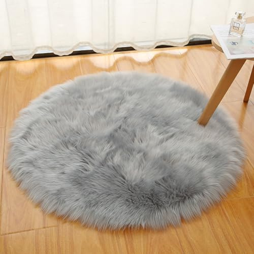 DQMEN Piel de Cordero Oveja/Sheepskin Rug Cordero, imitación mullida Alfombras imitación Piel sintética Deko Piel,para salón Dormitorio baño sofá Silla cojín (Gris, 60 X 60 CM)