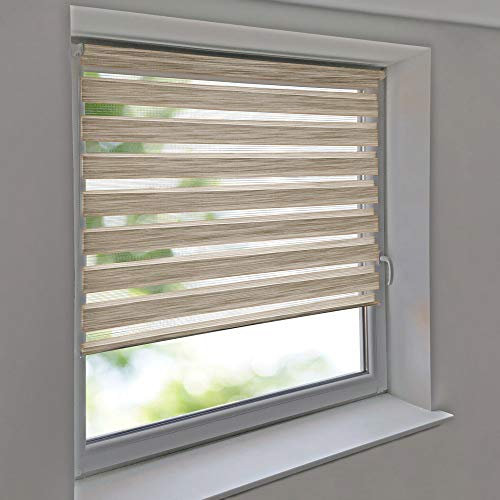 Sonnenschutz-HH - Doppelrollo Klemmfix ohne Bohren Vario Seitenzug Duorollo AUSSENMAß Breite 95 x 130 cm Höhe - Leinen-Struktur braun
