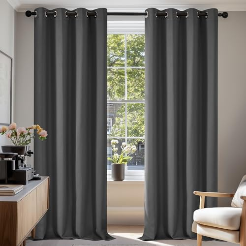 Deconovo Verdunkelungsvorhang mit Ösen Gardinen Schlafzimmer Ösenvorhang Blcikdicht dicke Thermogardine Kälteschutz warm Hitzeschutz, 280x140 cm(HöhexBreite), Hellgrau, 2er Set