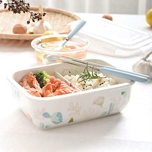 Lunch Box Lunch Box separato in ceramica resistente al calore Studente Coperchio fresco con scatola sigillata Forno a microonde @ Pranzo con tre griglie B