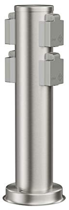 ledscom.de Colonna da giardino PORU per esterni, IP44, 4 vie, acciaio inox, acciaio inox, rotonda, 40 cm