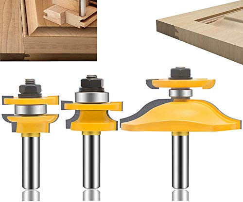 LUBEIN 3 PCS Router Bit Set, 1/2-Inch Shank Round Over Raised Panel Cabinet Ogee Door Rail and Stile Router Bits, Woodworking Wood Cutter, Wood Carbide Groove Tongue(1/2-double Side)