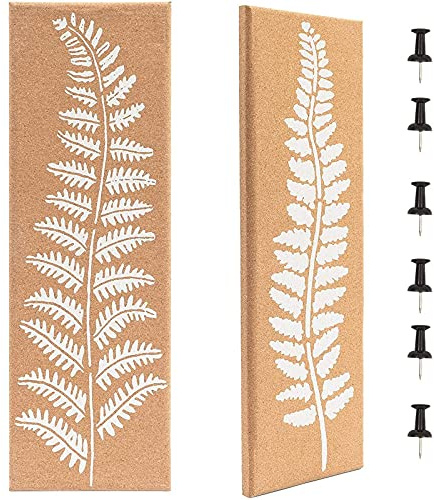 Juvale Cork Bulletin Board Narrow Frameless Leaf Print - 7.9 x 23.6 x 0.8 in, 2-Pack, Brown - Pin & Vision Board Strip, Printed Cork Surface, Vertical Memo Display