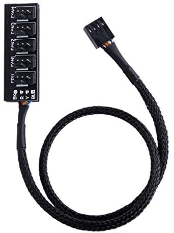 ZLKSKER 4 Pin PWM Fan Hub, PC Internal Fan Power Supply Extension Cable (13-Inch, 24AWG), 4 Pin & 3 Pin CPU Cooler Cooling Fan 1 to 5 Splitter 5 Way Adapter