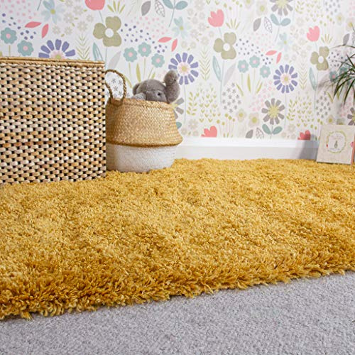 Thick Fluffy Mustard Shaggy Kids Bedroom Rug Ochre Yellow Soft Plush Teenage Room Durable Childrens Playroom Area Rugs