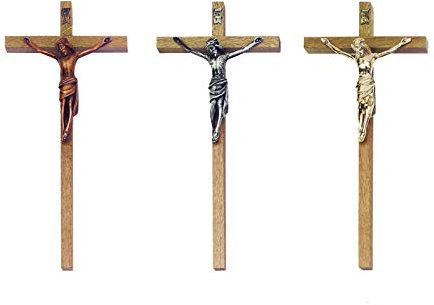 Henecka Grabschmuck -Sargkreuz- Holzkreuz Eiche hell; INRI und Christuskörper wählbar galvanisch Bronze oder galvanisch Kupfer oder Aluminium pat. (INRI und Christuskörper Aluminium pat.)