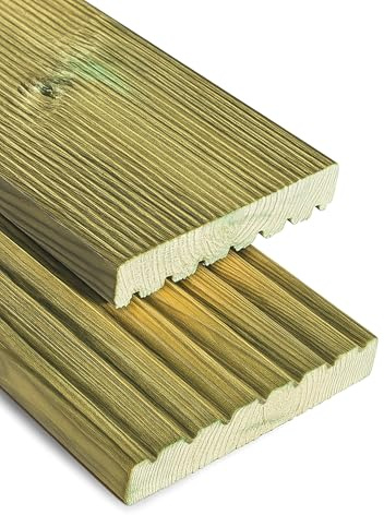 Gartenwelt Riegelsberger Terrassendielen 27x145 mm geriffelt Länge 140 cm | Konstruktionsholz Kiefer imprägniert Pflegeleicht 4-seitig glatt gehobelt Terrassenbelag Gartenwege