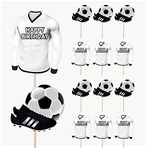 AK Giftshop Football Birthday Cupcakes Cake & Food Decorations Party Picks Toppers - Black and White Team Colours (Pack of 14)