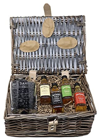 Regalo Personalised Whiskey Gift Hamper | Engraved JD-Design Dimple Glass & 4 x 5cl Tennessee Whiskey Miniatures | Laser Engraved Gift | 35-40% ABV | 18+