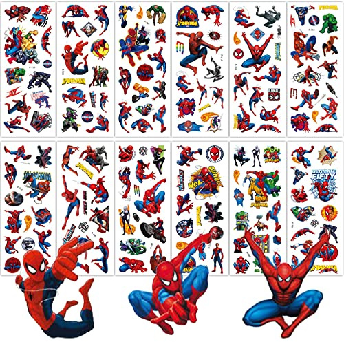 Deen Aufkleber Kinder 12 Blätter Set,Spiderman 3D Sticker Set, Jungen Mädchen Relief Stickers,Belohnung Kindersticker für Geburtstag Mitgebsel Gastgeschenke DIY Scrapbooking Geschenkdeko, 17*7cm