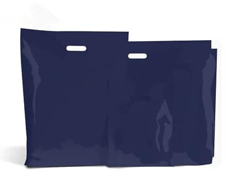 100 X BLUE PLASTIC CARRIER BAGS STRONG SHOPPING SUPERMARKET SHOP RETAIL SHOP BAG, Patch Handle Plastic Carrier Bags - Classic Take Away Bags, Restaurant Takeaway Bags (LARGE BLUE (22'' X 18''))