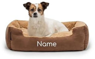 lionto Hundebett mit Wendekissen, 60 x 48 cm, Braun/Beige, personalisiert
