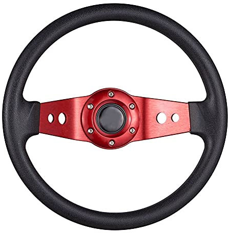 HKYBCF Tiefgeschichte 2-Speichen-Auto-Lenkrad 320mm Durchmesser Universal Aluminium-Ledereffekt Sportlenkrad 554 (Color : Red)